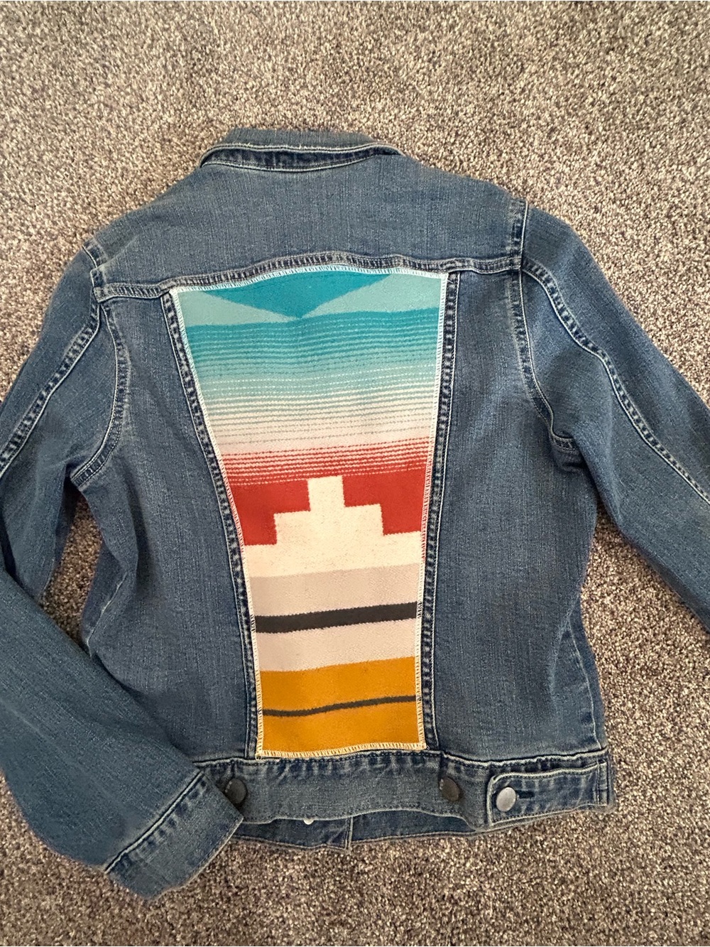 a.n.a Denim Jacket with Teal, Red & Mustard Colorblock Back